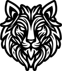 Fototapeta premium Tribal Tiger Head Icon. Bold and detailed black and white vector illustration of a stylized tiger head with tribal and ornamental patterns. this graphic is ideal for tattoo designs, sports team logos