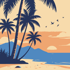 Fototapeta premium Retro vapor-wave tropical sunset vector illustration