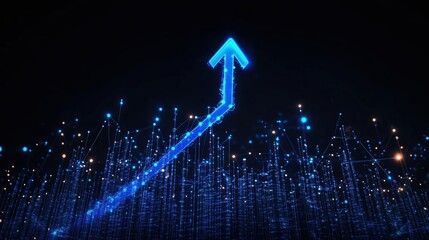 Abstract upward trending arrow in a digital network