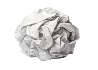 Crumpled ball of white paper isolated on black background abstract texture