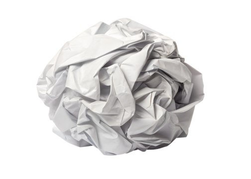 Crumpled ball of white paper isolated on black background abstract texture