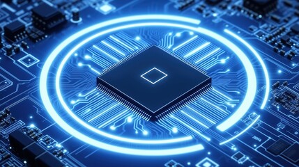 Close-up of a Computer Chip on a Circuit Board