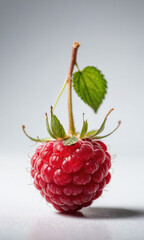 Fresh raspberry with a green leaf on top, perfect for culinary or gardening uses