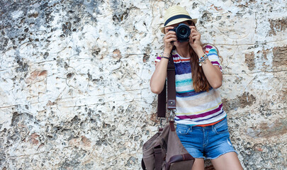woman tourist at the castle of Alanya Turkey