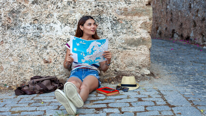 woman tourist at the castle of Alanya Turkey