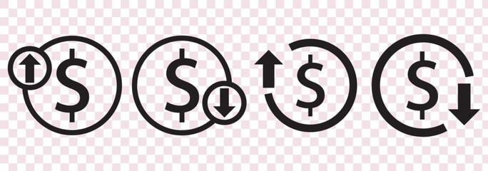 Increase and decrease dollar price icon. Up and down currency arrow sign symbol.