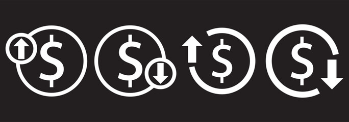 Increase and decrease dollar price icon. Up and down currency arrow sign symbol.