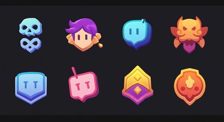 Characterful Icon Collection: A collection of distinctive, stylised icons showcasing a variety of symbols and motifs, ready for digital use or thematic designs.