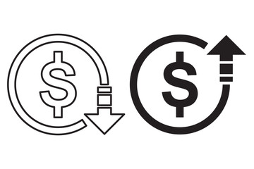 cost reduction icon vector. dollar decrease sign. profit decrease symbol. cost saving sign. vector illustration on transparent background.