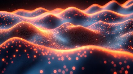 Abstract glowing orange wavy lines on dark background