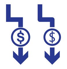 Cost reduction icon dollar. Price decrease arrow symbol. business sale sign illustration.