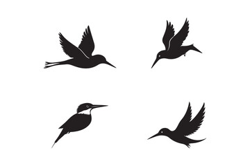 Kingfisher Bird Silhouette Set Flying Bird Vector Clipart Bundle