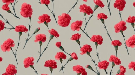 Fototapeta premium Bright Red Carnations Pattern