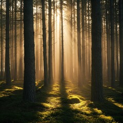 Obraz premium Mystic Sunrise in Quiet Tree Trunks