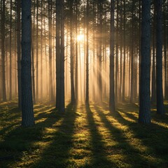 Naklejka premium Golden Rays Casting Long Tree Shadows