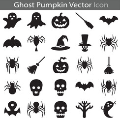 Scary ghost Pumpkin silhouette flat icon collection set vector illustration
