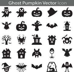 Scary ghost Pumpkin silhouette flat icon collection set vector illustration

