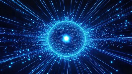 Abstract Blue Energy Sphere with Light Rays