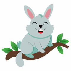 Vector illustration of a rabbit on a tree branch