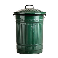 A green trash can with a lid, perfect for waste disposal, with a practical and neat design