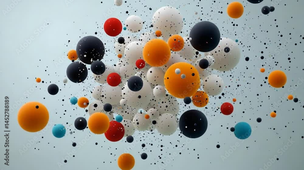 Poster colorful spheres with dynamic motion on a soft background in an abstract art style for creative desi