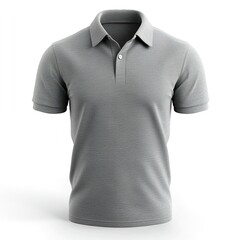 Pique polo shirt in gray color front view white background 