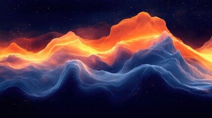 Abstract fiery mountainscape at night