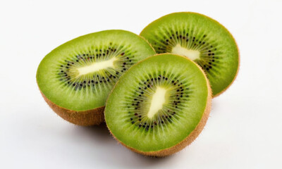 Fototapeta premium Fresh kiwi fruit cut into halves on a clean white background