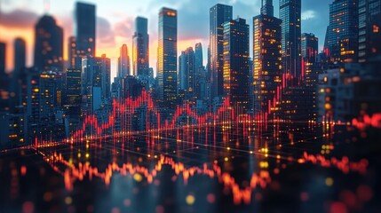 Cityscape Financial Graph Sunset