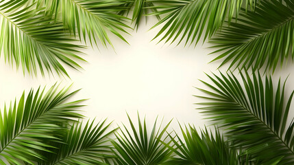 Green Palm Leaves Frame on White Background