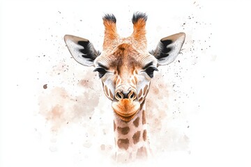 Close-up of a Giraffe's Face with Colorful Abstract Background