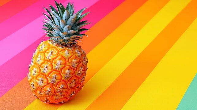 Ripe pineapple against colorful striped background - Powered by Adobe