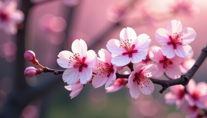 Fototapeta premium Delicate pink sakura blossoms, full bloom, intricate branches , springtime, pattern