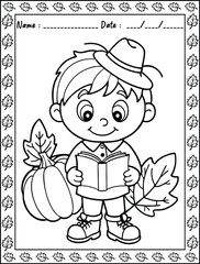 Autumn Coloring Pages. Ready to print on standard,  Resolution: High resolution (300 DPI), 8.5x11 inch paper  With No Bleed. Black and White.