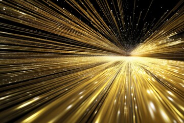Fototapeta premium Golden light rays create a dynamic and futuristic tunnel, evoking a sense of speed and energy.