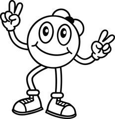 simple line art peace sign character with dancing  
