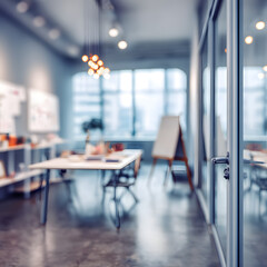 Focused business meeting in modern office space blurred interior view creative environment