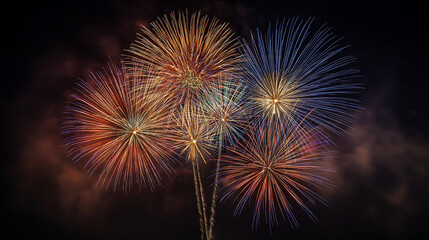 A vibrant display of fireworks illuminating the night sky with bursts of color and intricate patterns