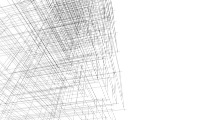Architectural building 3d drawing on white background