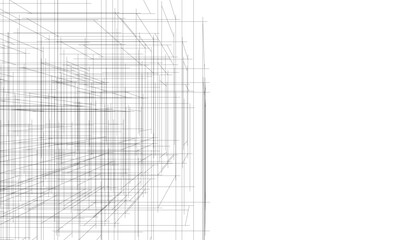 Architectural building 3d drawing on white background