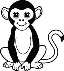 silhouette cute baby monkey sitting simple vector 
