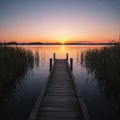 Obraz premium Sunset Glow Touches Water and Sky Alike