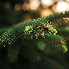 Fototapeta premium Golden Hour Spruce: Nature's Emerald Embrace AI Generated