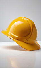 Fototapeta premium A yellow hard hat sits on top of a table, ready for use