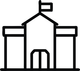 school building with clock and flag flat icon