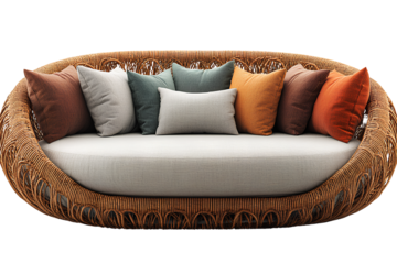 Sofa, outdoor sofa chair design renderings with rattan weaving process, transparent background