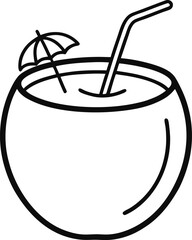 outline drawing coconut drink with straw
