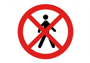 A red circle with a cross and a black figure inside on white background