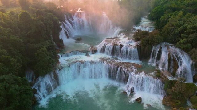 Aerial view of Ban Gioc Waterfall in Northern Vietnam