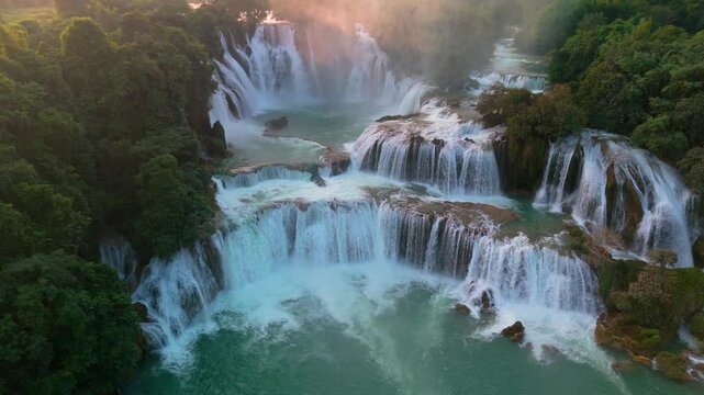 Aerial view of Ban Gioc Waterfall in Northern Vietnam